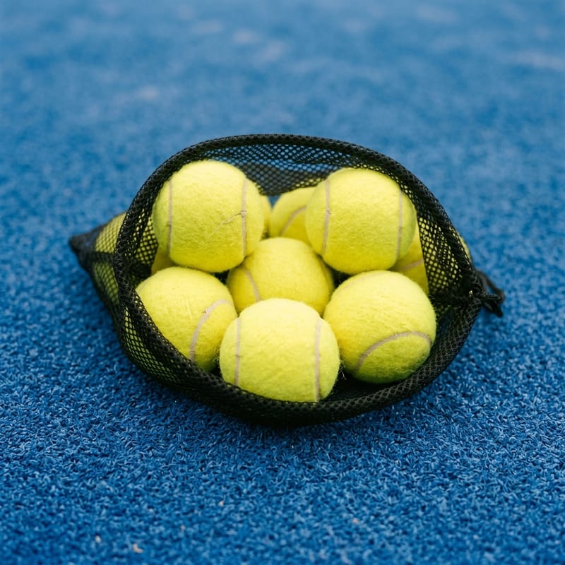 Padel balls stored together, close up