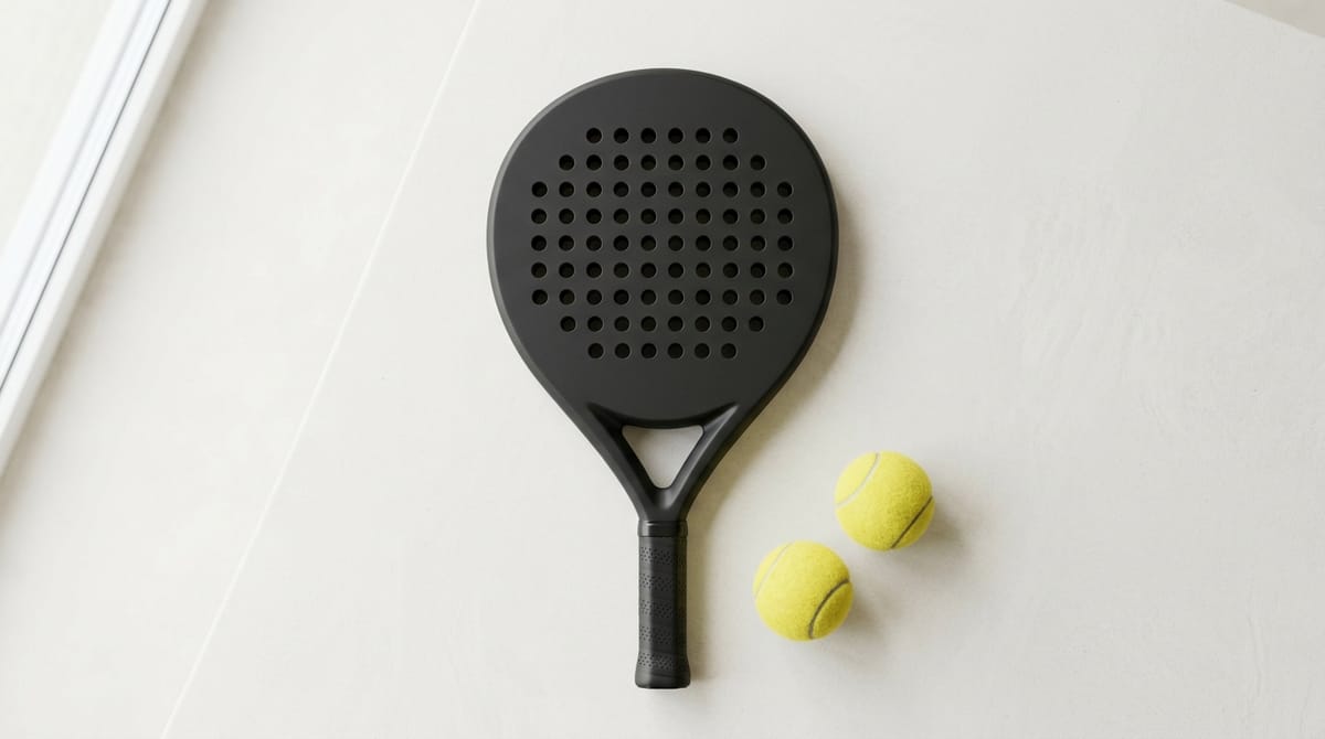 Round shaped beginner padel racket with two balls